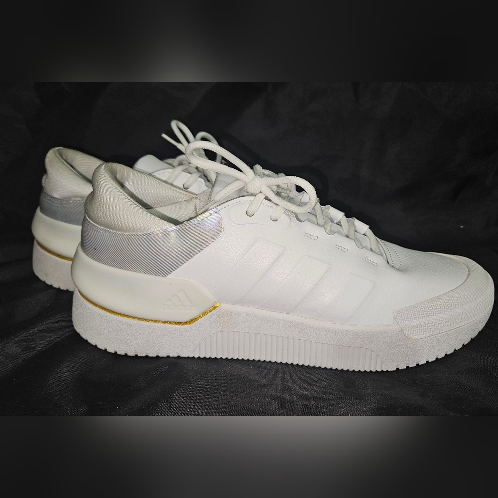 Adidas White Low-Top Leather Sneakers with Iridescent Heel